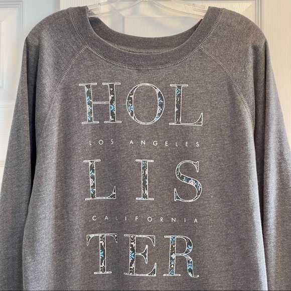 Hollister Sweatshirt Crew Neck Grey with Silver and Floral Block Letters Sz S - Picture 3 of 11